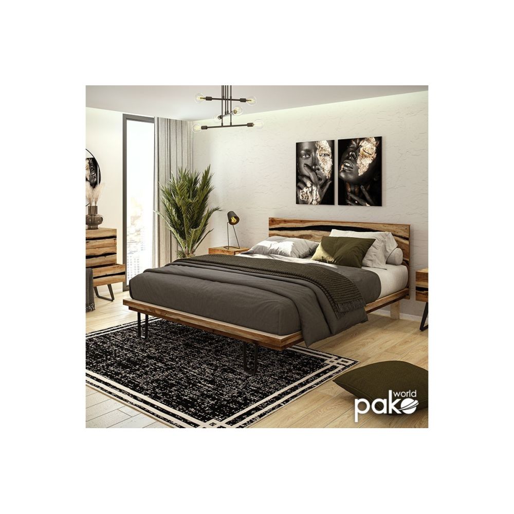 Cómoda de Madera Maciza Nogal-Negro con Patas Metálicas