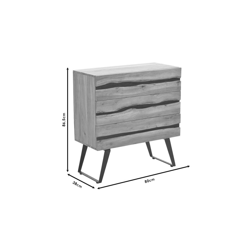 Cómoda de Madera Maciza Nogal-Negro con Patas Metálicas