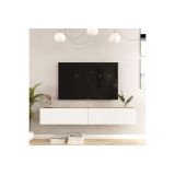 Mueble de TV de Pared moderno Blanco y Roble con 2 Cajones