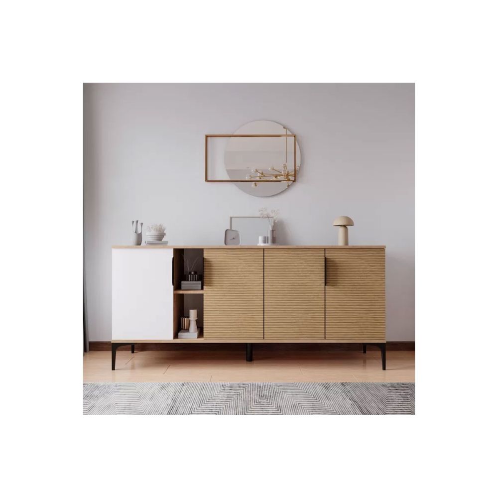 Buffet en Melamina Gris Blanco y Roble, Diseño Moderno