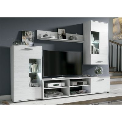 Mueble de Salón Moderno con Leds, Acabado en Andersen, 38 cm (Fon), 229x200 cm