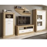 Mueble de Comedor, Mueble Salón, Acabado en Blanco y Cambria, Medidas: 326 cm (Ancho) x 174,7 cm (Alto) x 41,8 cm (Fondo)