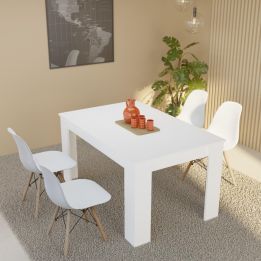 Mesa de Comedor Extensible, Mesa Salón, Robusta, Color Blanco, 138-198 cm (Largo) x 88 cm (Ancho) x 76 cm (Alto)