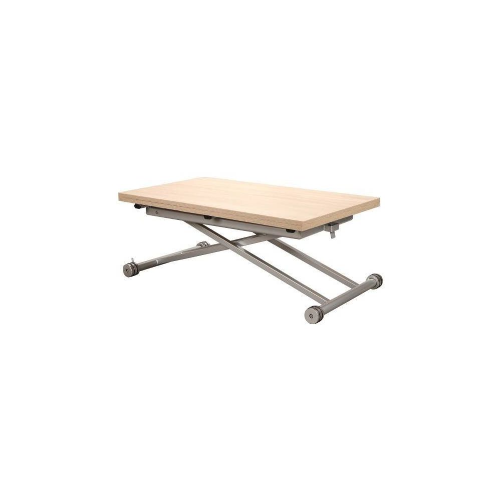 Mesa de Centro Elevable y Tapa Extensible -Color Roble Sonoma -Cerrada 100x57 cm, Abierta 100x114 cm, Altura de 39 a 77 cm