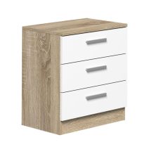 Mesita de Noche 3 Cajones, Acabado en Color Cambrian y Blanco, Medidas: 50 cm (La) x 34,6 cm (Fo) x 55 cm (Al)